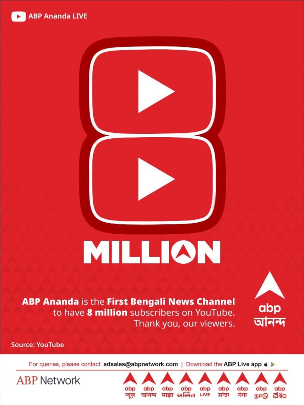 ABP Ananda becomes first Bengali news channel to garner 8 mn